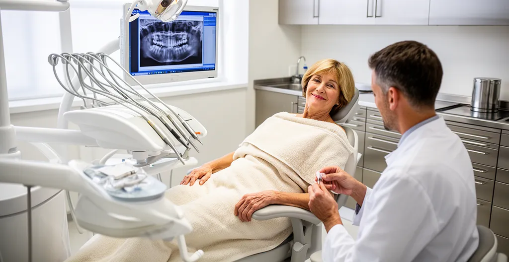 Patiente souriante lors d'une consultation dans un cabinet dentaire moderne